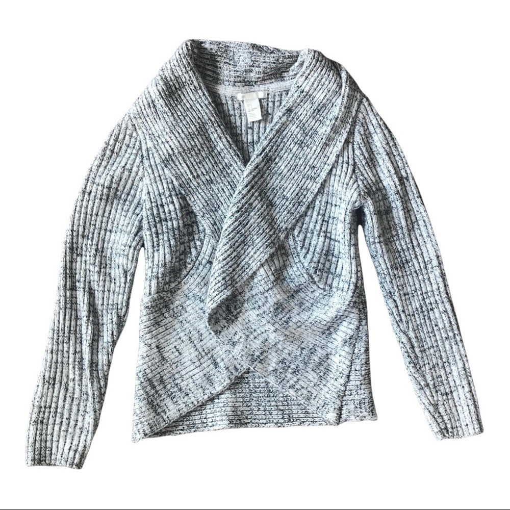 H&M Ribbed Knit‎ Marled Shawl Collar Open Front Cardigan Sweater Heather Grey S
